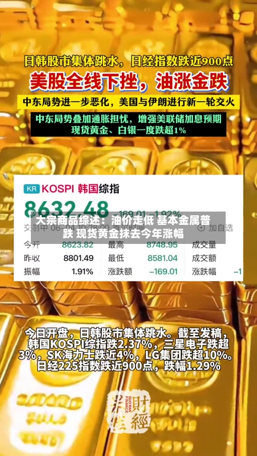 大宗商品综述：油价走低 基本金属普跌 现货黄金抹去今年涨幅